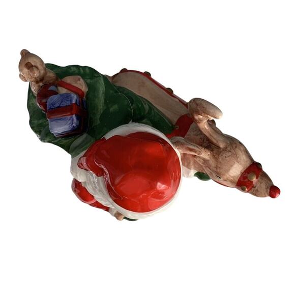 Vintage Teapot Santa Clause Reindeer Christmas Holiday Tea Beverage Dispenser - Picture 7 of 16